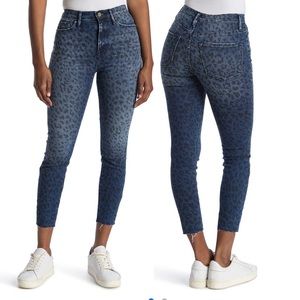Frame Ali High Rise Cigarette Denim Jeans Black Leopard Print Size 28